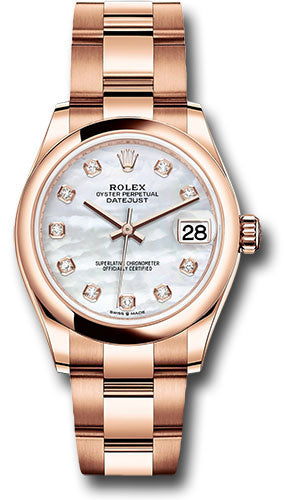 Rolex Everose Gold Datejust 31 Watch - Domed Bezel - Silver Diamond Dial - Oyster Bracelet 278245 mdo