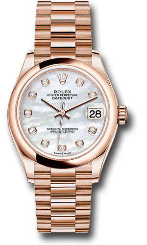 Rolex Everose Gold Datejust 31 Watch - Domed Bezel - Silver Diamond Dial - President Bracelet 278245 mdp