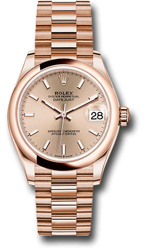 Rolex Everose Gold Datejust 31 Watch - Domed Bezel - RosŽ Index Dial - President Bracelet 278245 rsip