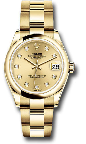 Rolex Yellow Gold Datejust 31 Watch - Domed Bezel - Champagne Diamond Dial - Oyster Bracelet 278248 chdo