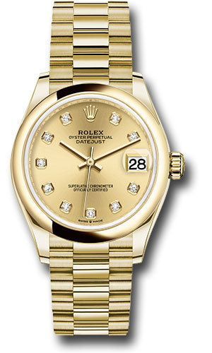 Rolex Yellow Gold Datejust 31 Watch - Domed Bezel - Champagne Diamond Dial - President Bracelet 278248 chdp