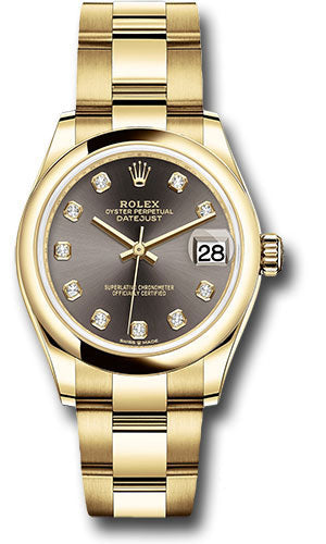 Rolex Yellow Gold Datejust 31 Watch - Domed Bezel - Dark Grey Diamond Dial - Oyster Bracelet 278248 dkgdo