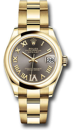 Rolex Yellow Gold Datejust 31 Watch - Domed Bezel - Dark Grey Diamond Six Dial - Oyster Bracelet 278248 dkgdr6o