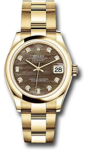 Rolex Yellow Gold Datejust 31 Watch - Domed Bezel - Dark Mother-of-Pearl Diamond Dial - Oyster Bracelet 278248 dkmdo