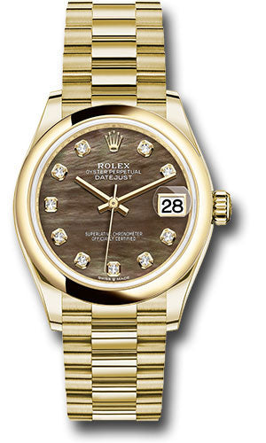 Rolex Yellow Gold Datejust 31 Watch - Domed Bezel - Dark Mother-of-Pearl Diamond Dial - President Bracelet 278248 dkmdp