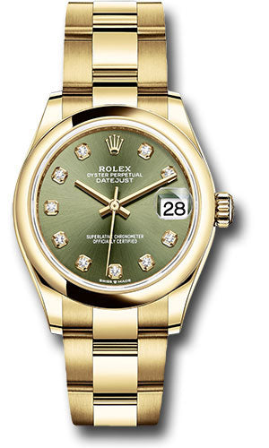 Rolex Yellow Gold Datejust 31 Watch - Domed Bezel - Olive Green Diamond Dial - Oyster Bracelet 278248 ogdo