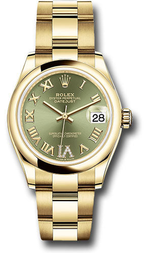 Rolex Yellow Gold Datejust 31 Watch - Domed Bezel - Olive Green Diamond Six Dial - Oyster Bracelet 278248 ogdr6o