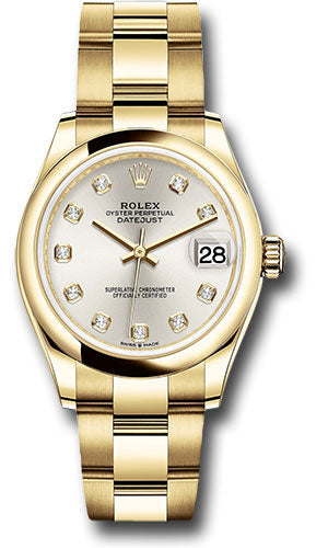 Rolex Yellow Gold Datejust 31 Watch - Domed Bezel - Silver Diamond Dial - Oyster Bracelet 278248 sdo