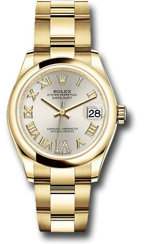 Rolex Yellow Gold Datejust 31 Watch - Domed Bezel - Silver Diamond Six Dial - Oyster Bracelet 278248 sdr6o