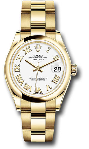 Rolex Yellow Gold Datejust 31 Watch - Domed Bezel - White Roman Dial - Oyster Bracelet 278248 wro