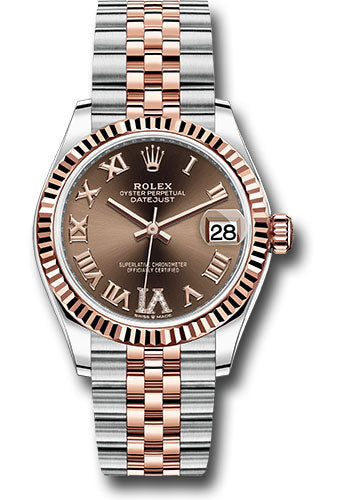 Rolex Steel and Everose Gold Datejust 31 Watch - Fluted Bezel - Dark Rhodium Diamond Roman VI Dial - Jubilee Bracelet 278271 chodr6j