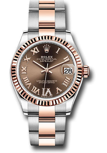 Rolex Steel and Everose Gold Datejust 31 Watch - Fluted Bezel - Dark Rhodium Diamond Roman VI Dial - Oyster Bracelet 278271 chodr6o