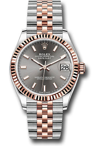 Rolex Steel and Everose Gold Datejust 31 Watch - Fluted Bezel - Dark Rhodium Index Dial - Jubilee Bracelet 278271 dkrhij