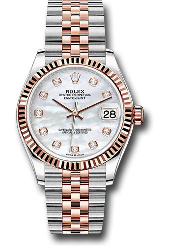 Rolex Steel and Everose Gold Datejust 31 Watch - Fluted Bezel - Silver Diamond Dial - Jubilee Bracelet 278271 mdj