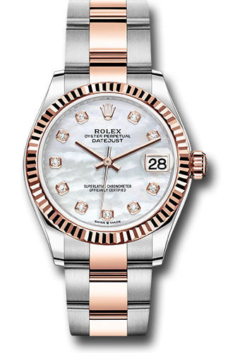 Rolex Steel and Everose Gold Datejust 31 Watch - Fluted Bezel - Silver Diamond Dial - Oyster Bracelet 278271 mdo