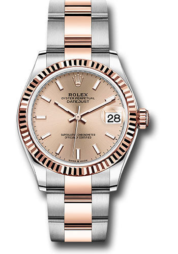 Rolex Steel and Everose Gold Datejust 31 Watch - Fluted Bezel - RosŽ Index Dial - Oyster Bracelet 278271 roio