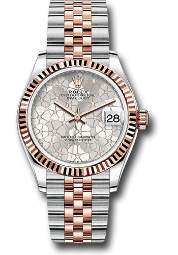 Rolex Everose Rolesor Datejust 31 Watch - Fluted Bezel - Silver Floral Motif Diamond Dial - Jubilee Bracelet 278271 sflomdj