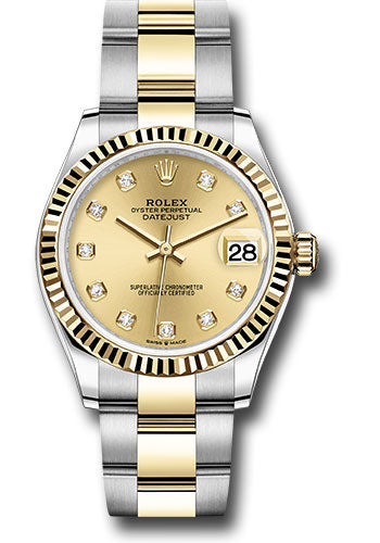 Rolex Steel and Yellow Gold Datejust 31 Watch - Fluted Bezel - Champagne Diamond Dial - Oyster Bracelet 278273 chdo