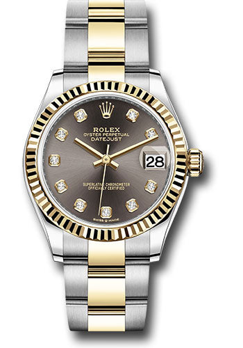 Rolex Steel and Yellow Gold Datejust 31 Watch - Fluted Bezel - Dark Grey Diamond Dial - Oyster Bracelet 278273 dkgdo