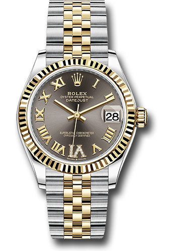 Rolex Steel and Yellow Gold Datejust 31 Watch - Fluted Bezel - Dark Grey Diamond Roman Six Dial - Jubilee Bracelet 278273 dkgdr6j