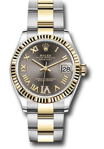 Rolex Steel and Yellow Gold Datejust 31 Watch - Fluted Bezel - Dark Grey Diamond Roman Six Dial - Oyster Bracelet 278273 dkgdr6o