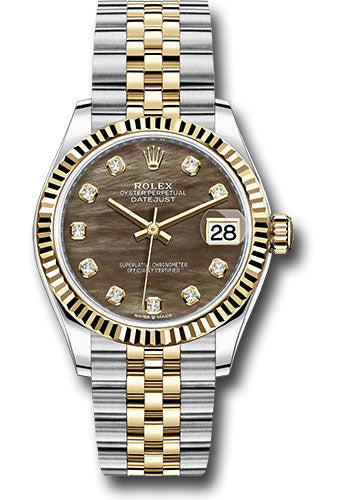 Rolex Steel and Yellow Gold Datejust 31 Watch - Fluted Bezel - Dark Mother-of-Pearl Diamond Dial - Jubilee Bracelet 278273 dkmdj