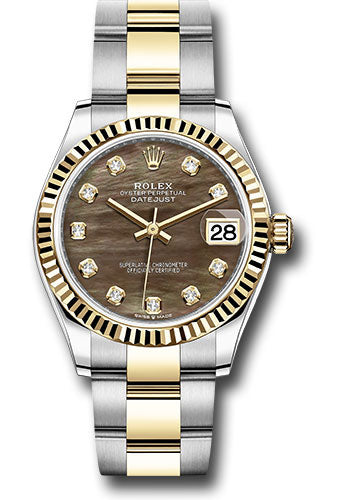 Rolex Steel and Yellow Gold Datejust 31 Watch - Fluted Bezel - Dark Mother-of-Pearl Diamond Dial - Oyster Bracelet 278273 dkmdo