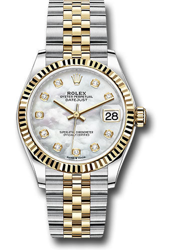 Rolex Steel and Yellow Gold Datejust 31 Watch - Fluted Bezel - Mother-of-Pearl Diamond Dial - Jubilee Bracelet 278273 mdj