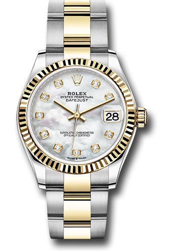 Rolex Steel and Yellow Gold Datejust 31 Watch - Fluted Bezel - Mother-of-Pearl Diamond Dial - Oyster Bracelet 278273 mdo