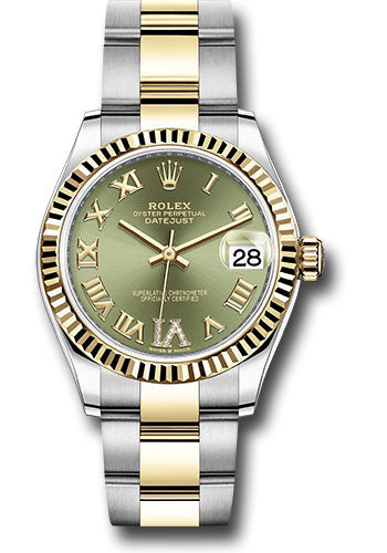 Rolex Steel and Yellow Gold Datejust 31 Watch - Fluted Bezel - Olive Green Diamond Roman Six Dial - Oyster Bracelet 278273 ogdr6o