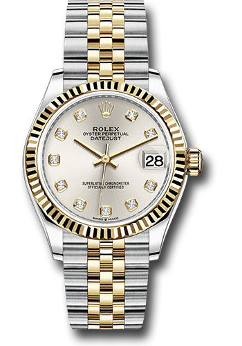 Rolex Steel and Yellow Gold Datejust 31 Watch - Fluted Bezel - Silver Diamond Dial - Jubilee Bracelet 278273 sdj