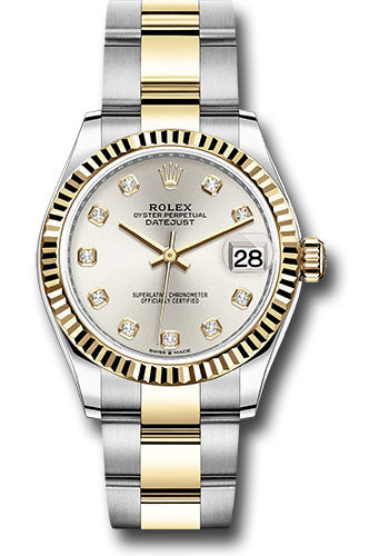 Rolex Steel and Yellow Gold Datejust 31 Watch - Fluted Bezel - Silver Diamond Dial - Oyster Bracelet 278273 sdo