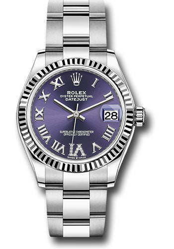 Rolex Steel and White Gold Datejust 31 Watch - Fluted Bezel - Aubergine Roman Diamond 6 Dial - Oyster Bracelet 278274 aubdr6o