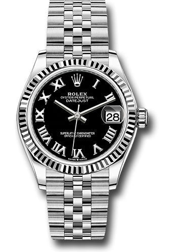 Rolex Steel and White Gold Datejust 31 Watch - Fluted Bezel - Black Roman Dial - Jubilee Bracelet 278274 bkrj