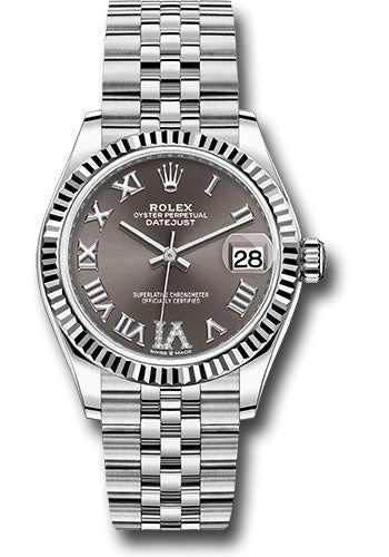 Rolex Steel and White Gold Datejust 31 Watch - Fluted Bezel - Dark Grey Roman Diamond 6 Dial - Jubilee Bracelet 278274 dkgdr6j