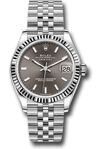 Rolex Steel and White Gold Datejust 31 Watch - Fluted Bezel - Dark Grey Index Dial - Jubilee Bracelet 278274 dkgij