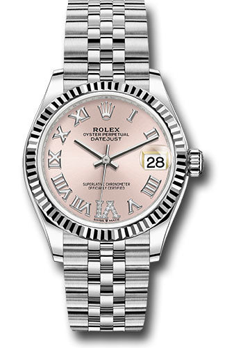 Rolex Steel and White Gold Datejust 31 Watch - Fluted Bezel - Pink Roman Diamond 6 Dial - Jubilee Bracelet 278274 pdr6j