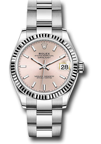 Rolex Steel and White Gold Datejust 31 Watch - Fluted Bezel - Pink Index Dial - Oyster Bracelet 278274 pio