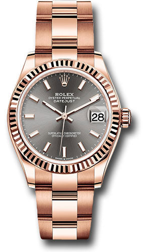 Rolex Everose Gold Datejust 31 Watch - Fluted Bezel - Rhodium Index Dial - Oyster Bracelet 278275 dkrhio