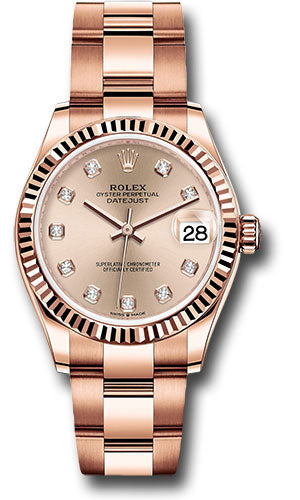 Rolex Everose Gold Datejust 31 Watch - Fluted Bezel - RosŽ Diamond Dial - Oyster Bracelet 278275 rsdo