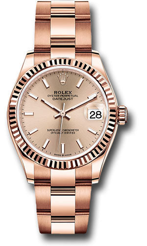 Rolex Everose Gold Datejust 31 Watch - Fluted Bezel - RosŽ Index Dial - Oyster Bracelet 278275 rsio