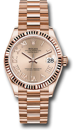 Rolex Everose Gold Datejust 31 Watch - Fluted Bezel - RosŽ Roman Dial - President Bracelet 278275 rsrp