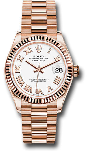 Rolex Everose Gold Datejust 31 Watch - Fluted Bezel - White Roman Dial - President Bracelet 278275 wrp