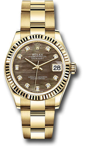 Rolex Yellow Gold Datejust 31 Watch - Fluted Bezel - Dark Mother-of-Pearl Diamond Dial - Oyster Bracelet 278278 dkmdo