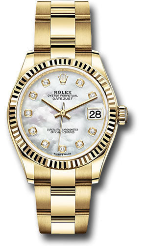 Rolex Yellow Gold Datejust 31 Watch - Fluted Bezel - Mother-of-Pearl Diamond Dial - Oyster Bracelet 278278 mdo