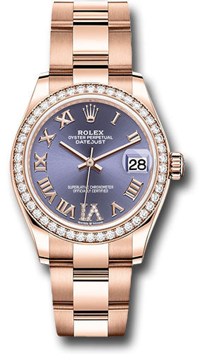 Rolex Everose Gold Datejust 31 Watch - Diamond Bezel - Aubergine Diamond Six Dial - Oyster Bracelet 278285RBR aubdr6o