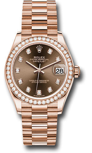 Rolex Everose Gold Datejust 31 Watch - Diamond Bezel - Chocolate Diamond Dial - President Bracelet 278285RBR chodp