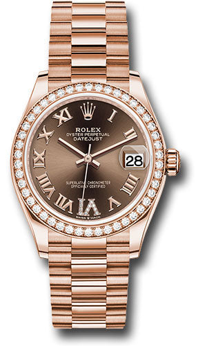 Rolex Everose Gold Datejust 31 Watch - Diamond Bezel - Chocolate Diamond Six Dial - President Bracelet 278285RBR chodr6p