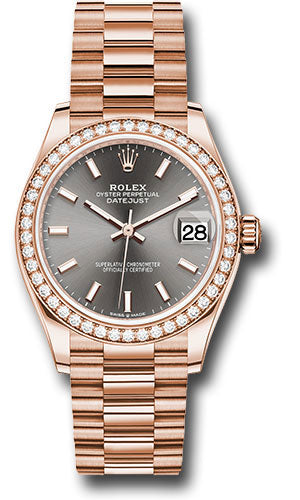 Rolex Everose Gold Datejust 31 Watch - Diamond Bezel - Rhodium Index Dial - President Bracelet 278285RBR dkrhip