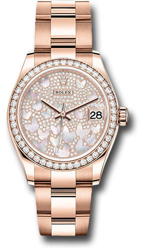 Rolex Everose Gold Datejust 31 Watch - Diamond Bezel - Diamond Paved Butterfly Dial - Oyster Bracelet 278285RBR pmopbo